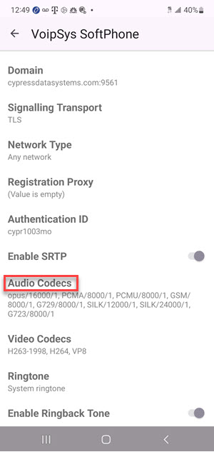 Image: Scroll to end, click  audio codecs